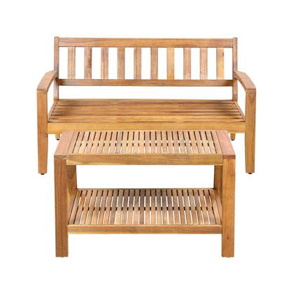2-Piece Outdoor Teak Acacia Wood Conversation Set