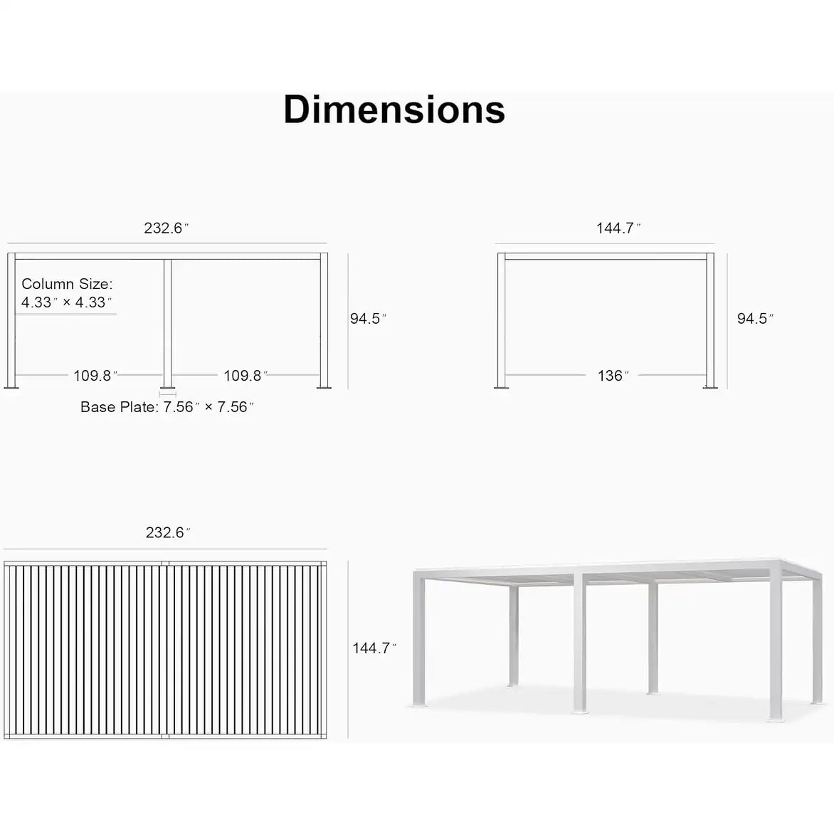 Louvered Pergola Modern White Pergola with Adjustable Roof for Deck Backyard Garden