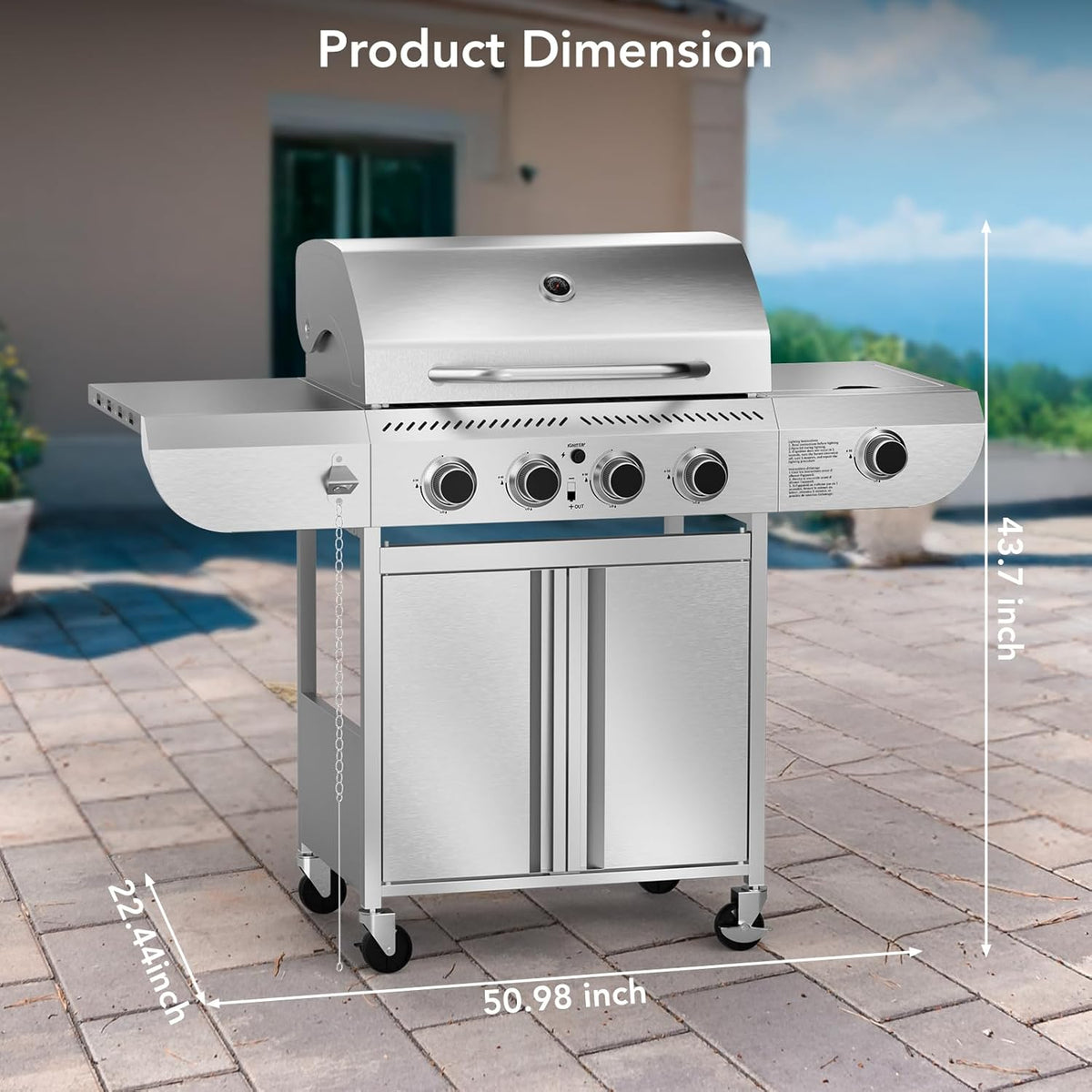 G41 Pro BBQ Grill,Heavy-Duty Stainless Steel Gas Grill, 4 Burner Gas Grill with Side Burner,42000 BTU Propane Grill for Outdoor Cooking,Barbecue,Garden and Patio Backyard