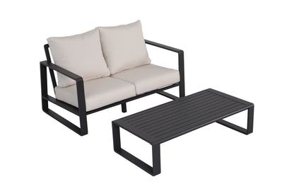Double Sofa + Rectangular Coffee Table Set, Milky