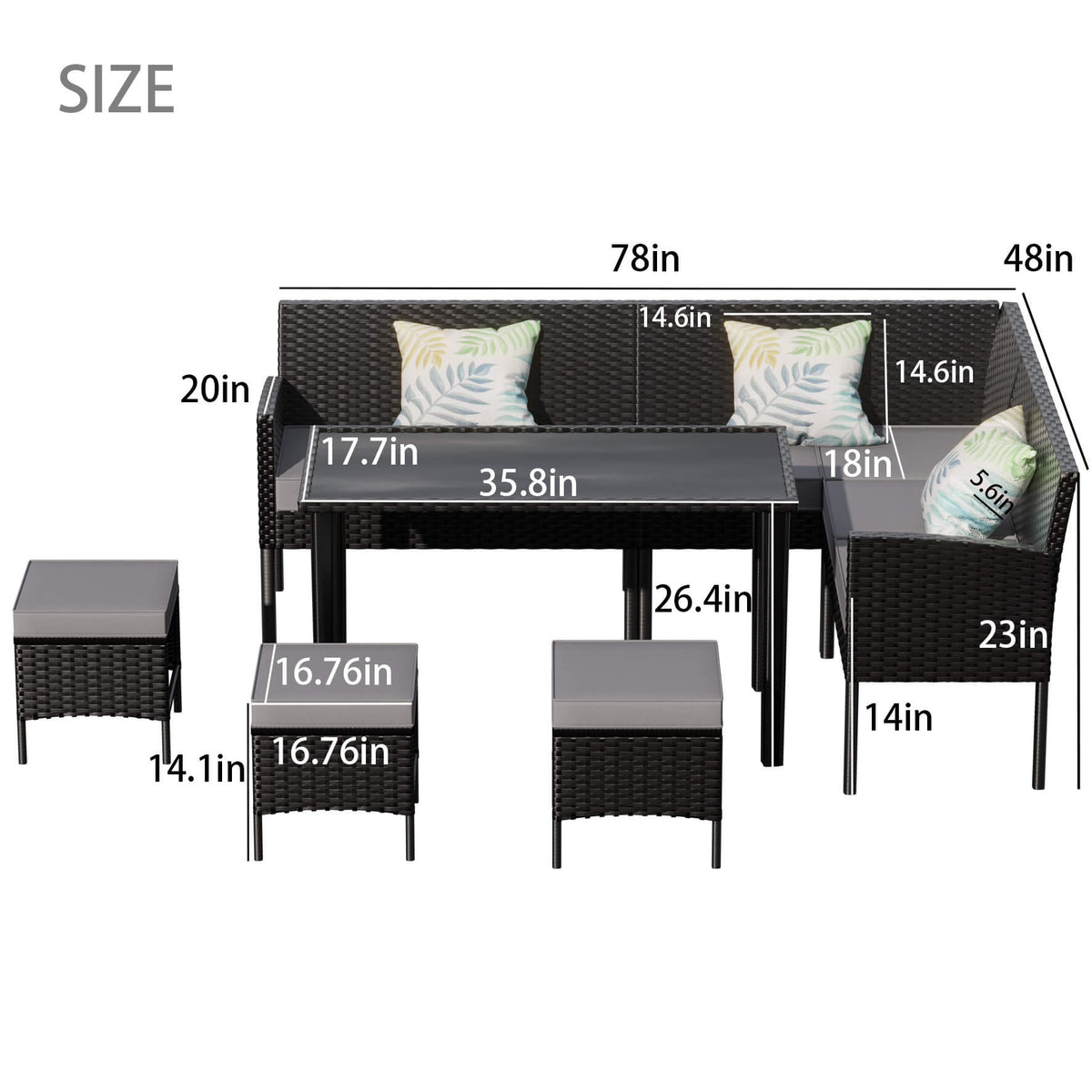 Alora 7-Piece Modern Outdoor Patio Furniture Set With Waterproof Cushions & Glass Table (SAK55673)