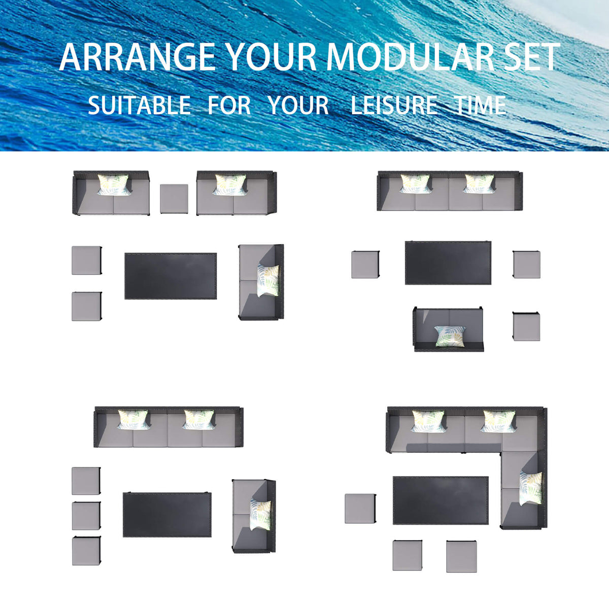 Alora 7-Piece Modern Outdoor Patio Furniture Set With Waterproof Cushions & Glass Table (SAK55673)