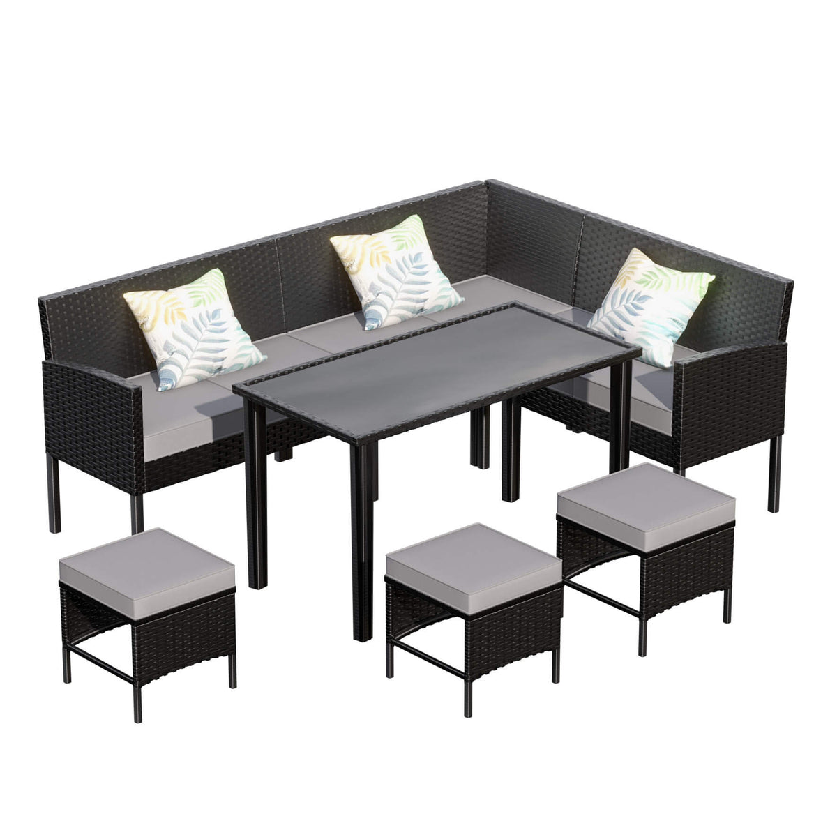 Alora 7-Piece Modern Outdoor Patio Furniture Set With Waterproof Cushions & Glass Table (SAK55673)
