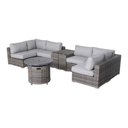 Wicker Outdoor Lounge Set With Cushions And Fire Pit