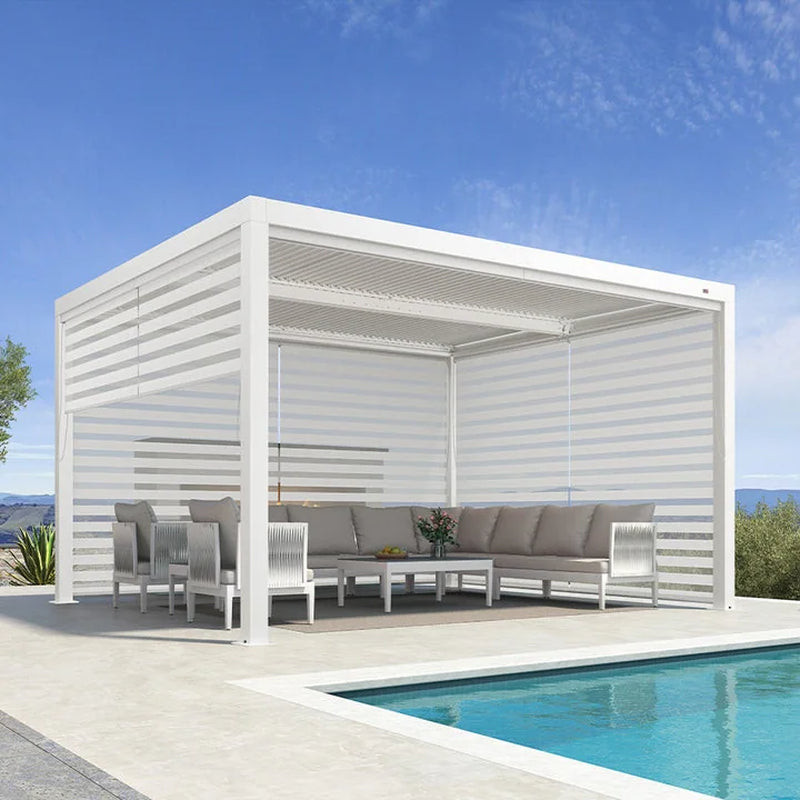 Louvered Pergola Modern White Pergola with Adjustable Roof for Deck Backyard Garden
