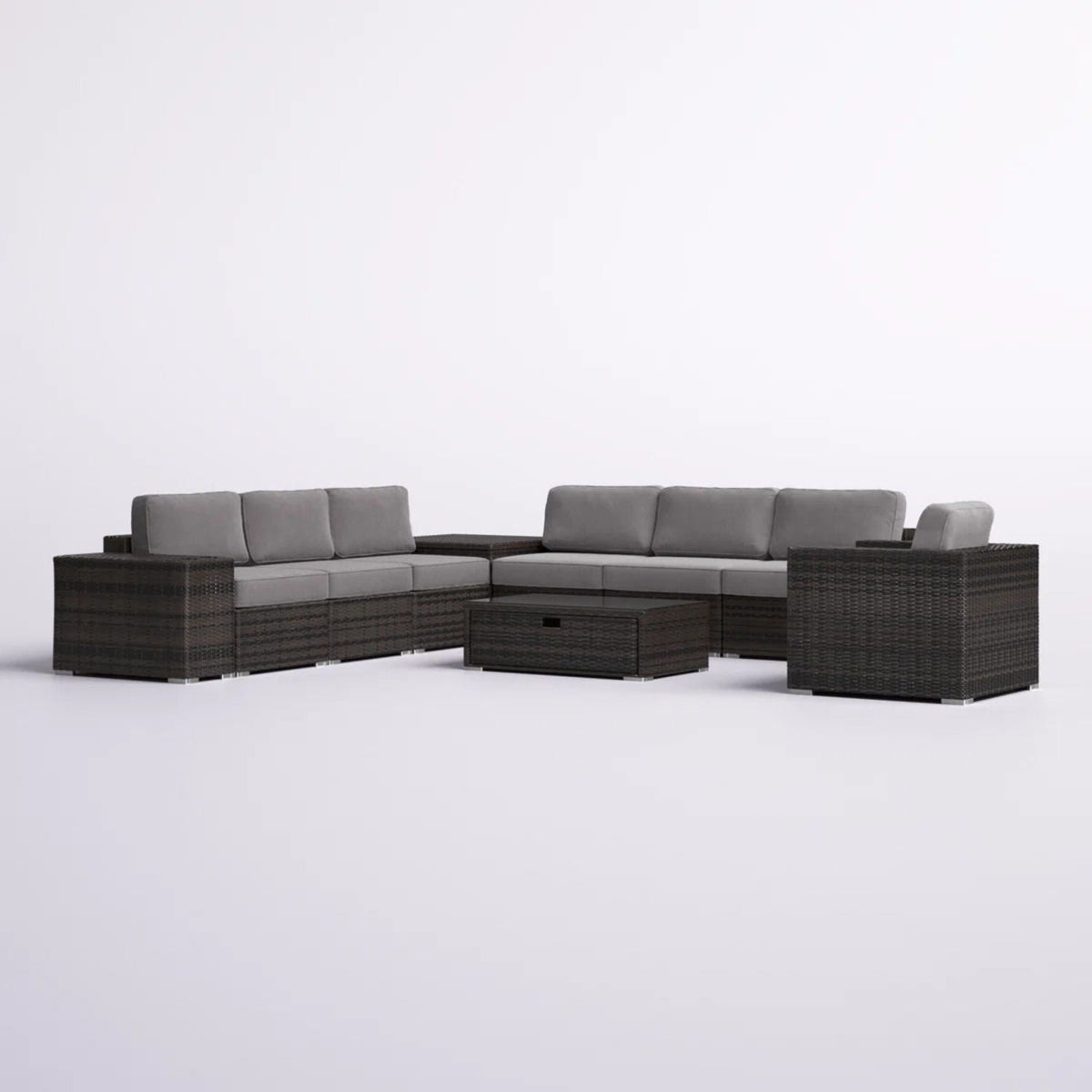 Modern Patio Rattan Sectional Set With Cushions