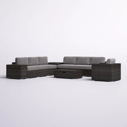 Modern Patio Rattan Sectional Set With Cushions
