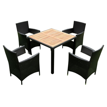 Outdoor Patio Wicker Dining Set With Acacia Wood Top