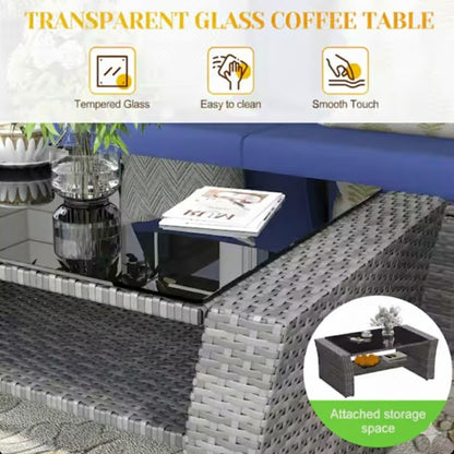 4-Piece Wicker Patio Conversation Set with Glass Table