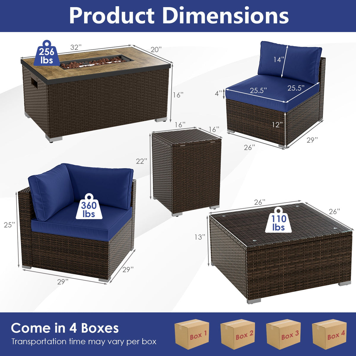 7 Pieces Outdoor Furniture Set with 32 Inch Fire Pit Table and Propane Tank Cover