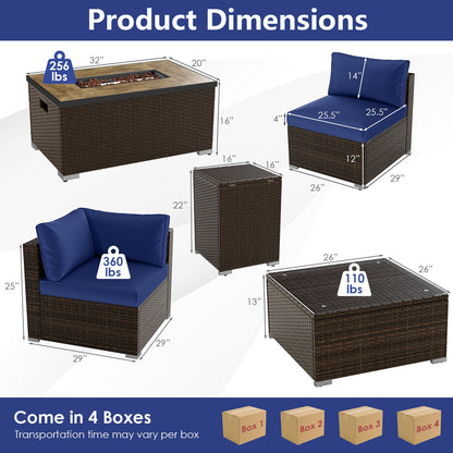 7 Pieces Outdoor Furniture Set with 32 Inch Fire Pit Table and Propane Tank Cover
