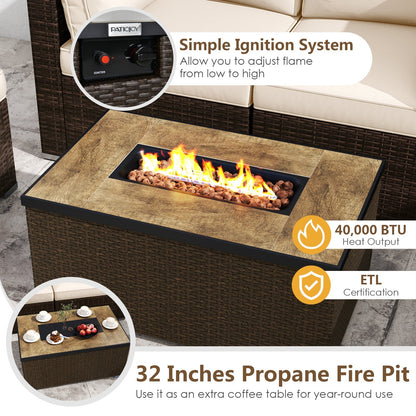 7 Pieces Outdoor Furniture Set with 32 Inch Fire Pit Table and Propane Tank Cover