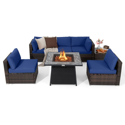 7 Pieces Patio Furniture Set with 35 Inches 50000 BTU Propane Gas Fire Pit Table and Waterproof Cover for Firpit