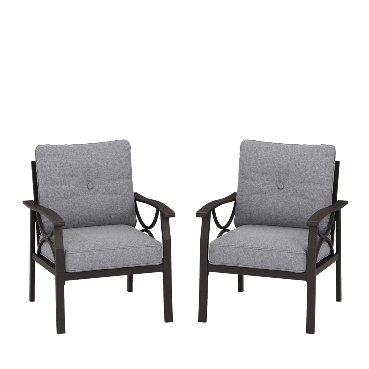 Set of 2 All-Weather Metal Armchairs, Khaki Frame