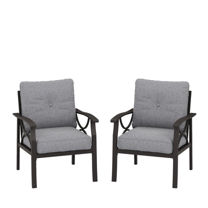Set of 2 All-Weather Metal Armchairs, Khaki Frame