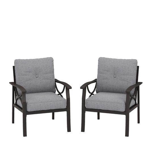 Set of 2 All-Weather Metal Armchairs, Khaki Frame