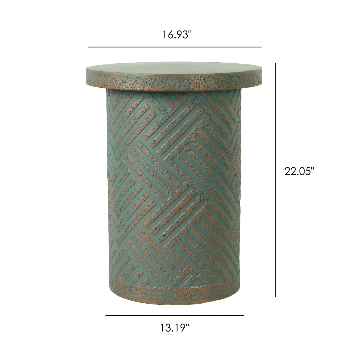 Round Outdoor End Table With Tree Stump Design For Patio - Golden / Green / Peacock