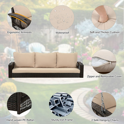 3 Person Large Patio Swing Bench With Cushions For Backyard