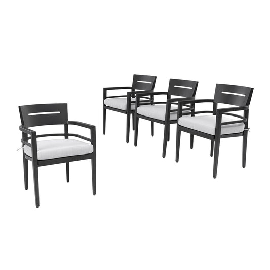 Outdoor Patio Dining Chairs With Outdoor Grade Sunbrella Fabric Cushions, Tapered Feet (Set of 4) - Ember Black