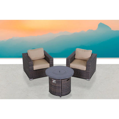Rattan Patio Set With Comfortable Cushions And Fire Pit