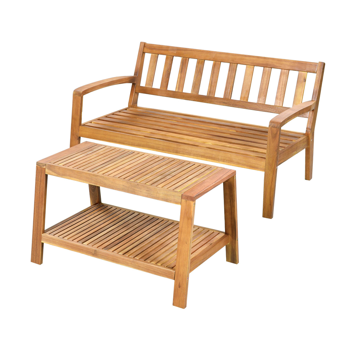 2-Piece Outdoor Teak Acacia Wood Conversation Set