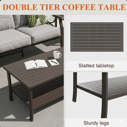 2 Piece Outdoor Patio Set, 70 Inches All-Weather Metal 3-Seat Sofa and Coffee Table