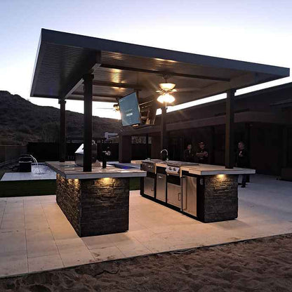 KoKoMo Outdoor Kitchen BBQ Island with Dual TVs - Big Island Sports Bar Experience