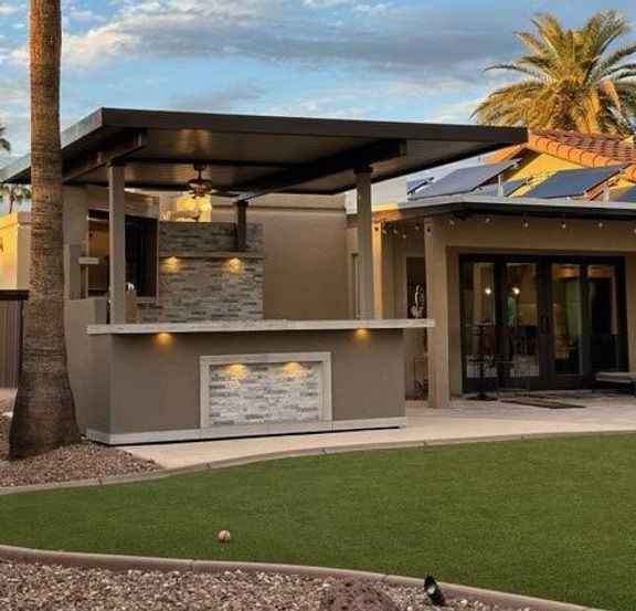 KoKoMo Bermuda Kitchen BBQ Island with Built-In TV, Fire Pit & Bar for Ultimate Outdoor Entertaining