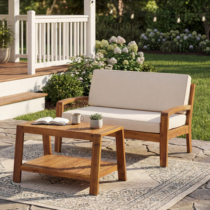 2-Piece Outdoor Teak Acacia Wood Conversation Set