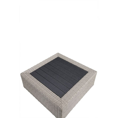 Salena - Patio Sectional Sofa With 4 Pillows & Coffee Table - Beige Fabric & Gray Wicker