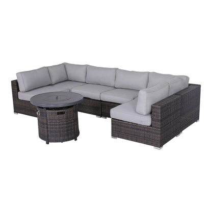 Wicker Outdoor Lounge Set With Cushions And Fire Pit