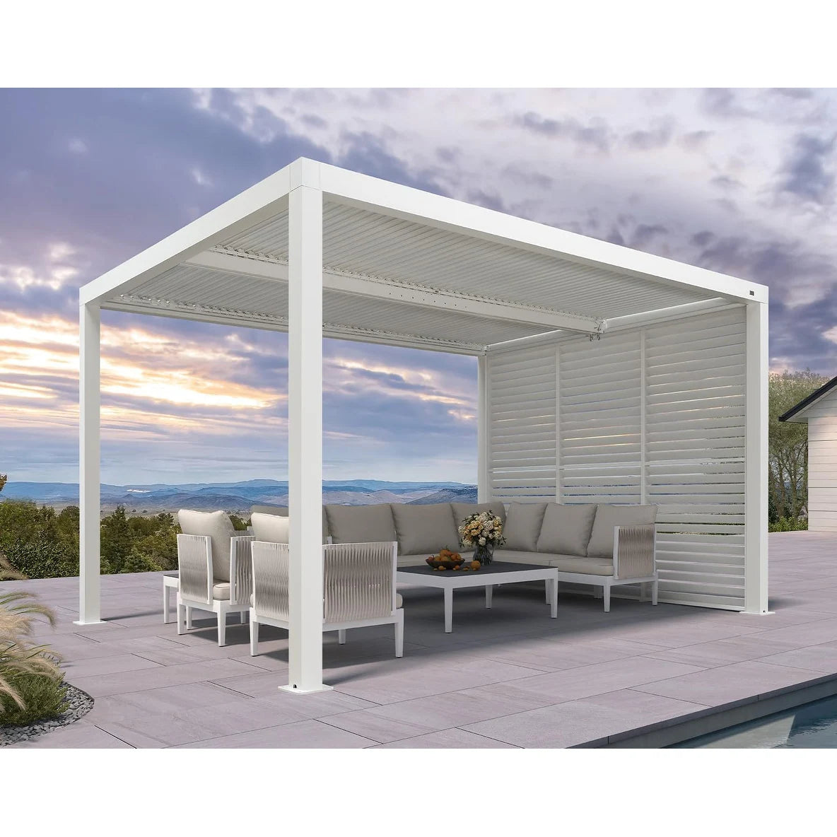 Louvered Pergola Modern White Pergola with Adjustable Roof for Deck Backyard Garden