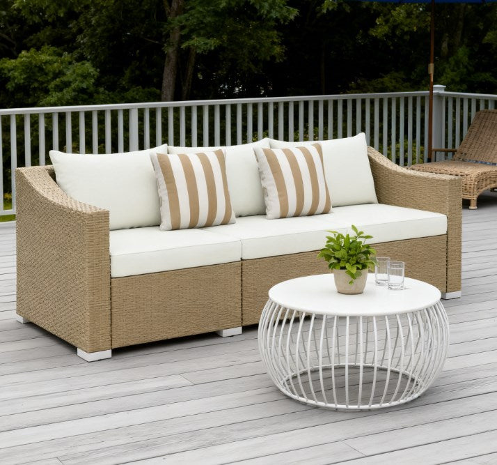 Outdoor Furniture Rattan Sofa with Cushions and Throw Pillows