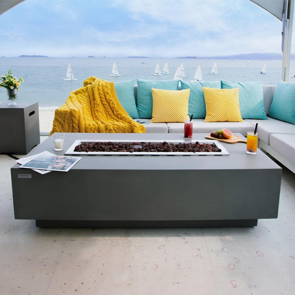 Granville Fire Table Outdoor Fire Pit 60" X 27" Cast Concrete Firepit Includes Lava Rocks 45,000 Btus Outdoor Fireplace for Patio Furniture Set, Deck, Porch, Outdoor Heater - Natural Gas