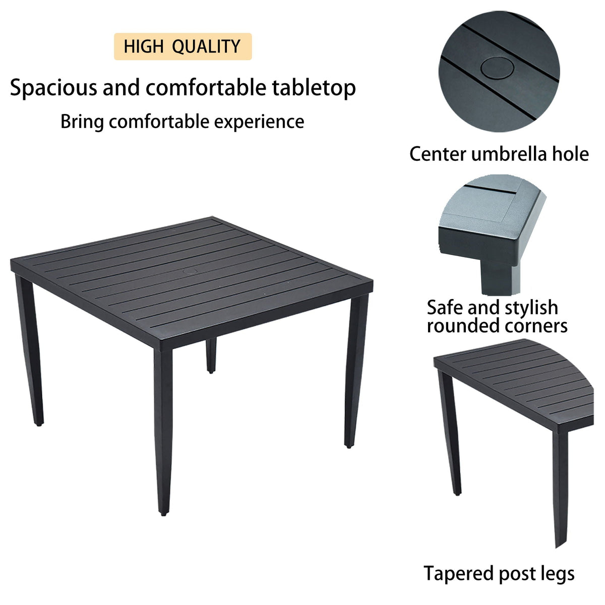 Outdoor Patio Dining Table With Tapered Feet & Umbrella Hole