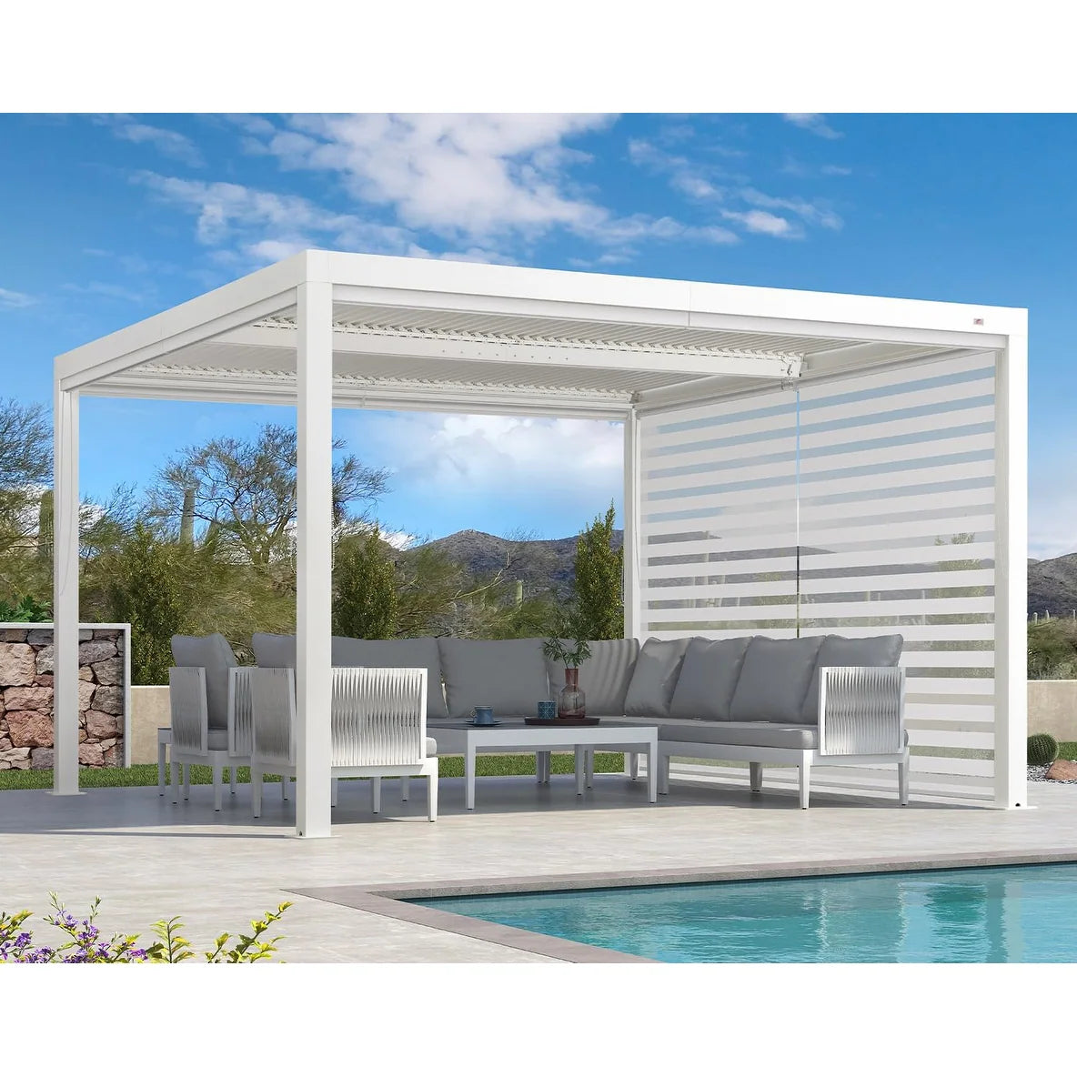 Louvered Pergola Modern White Pergola with Adjustable Roof for Deck Backyard Garden