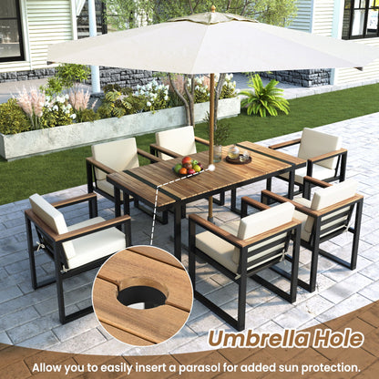 7 Pieces Outdoor Dining Set Patio Dining Table And Chair Set With And Removable Cushions For Patio