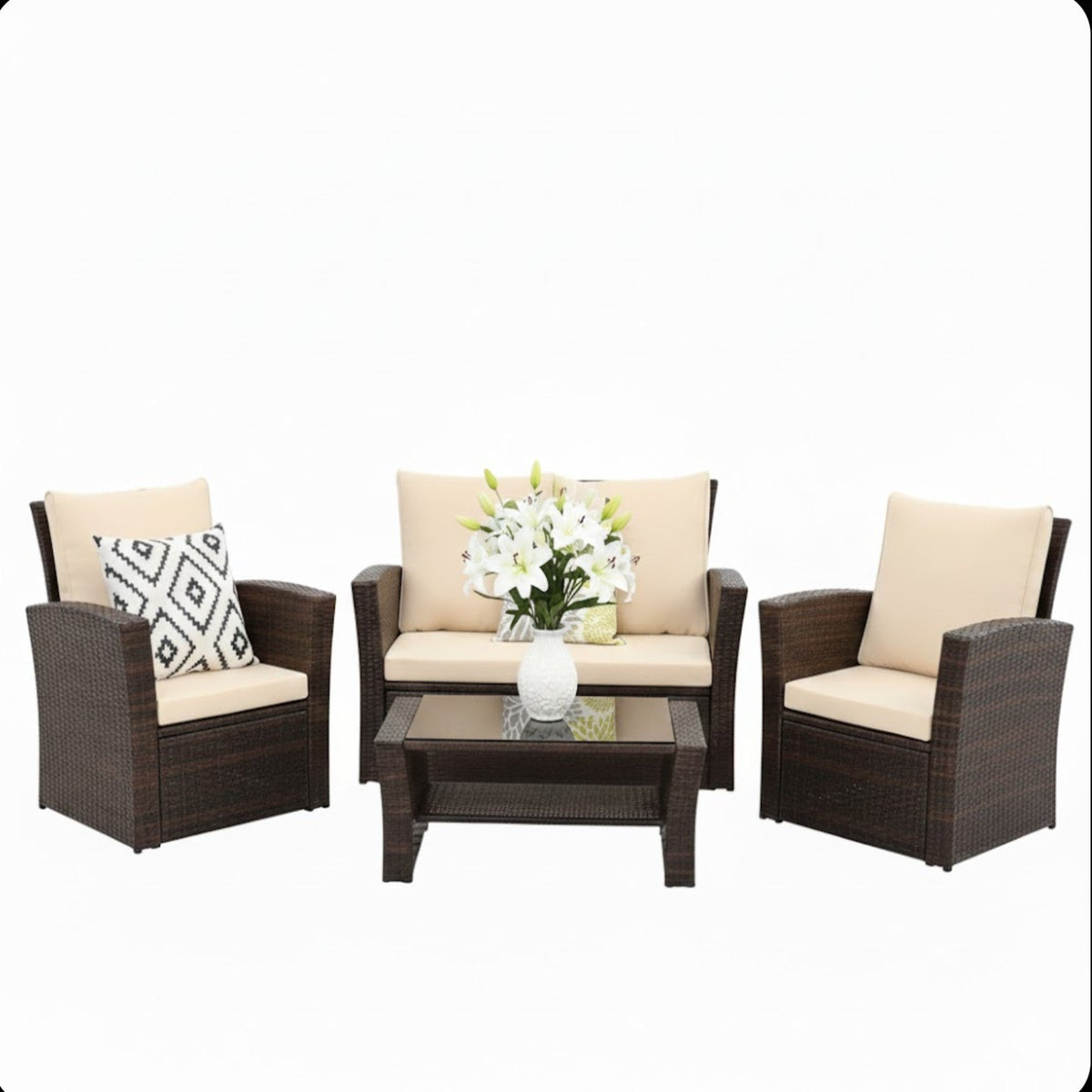 4-Piece All Weather Wicker Patio Conversation Set