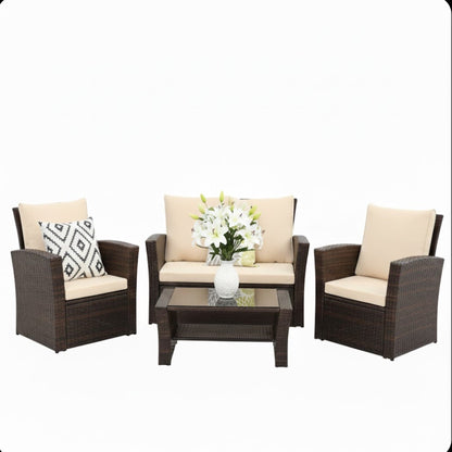 4-Piece All Weather Wicker Patio Conversation Set