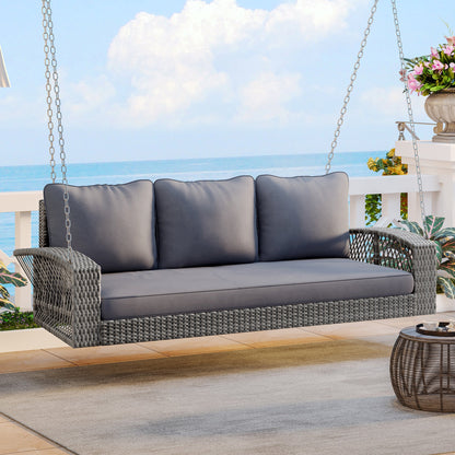 GO 69" PE Wicker 3-Person Porch Swing
