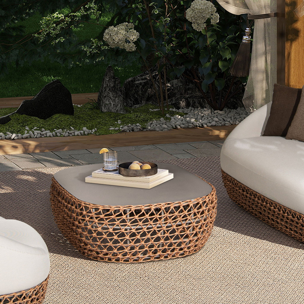 Willow - Oval Woven Patio Coffee Table, Wicker Frame