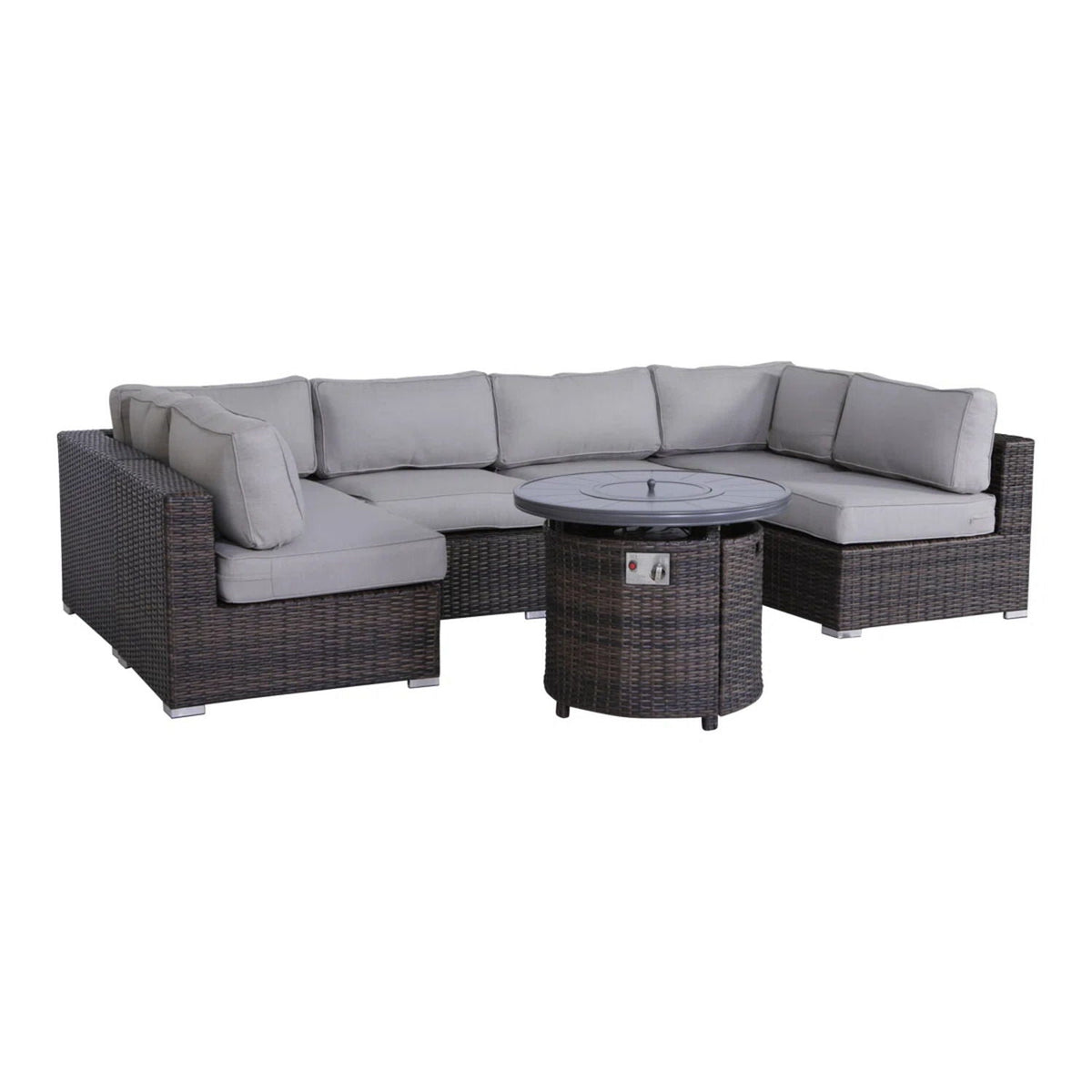 Wicker Outdoor Lounge Set With Cushions And Fire Pit