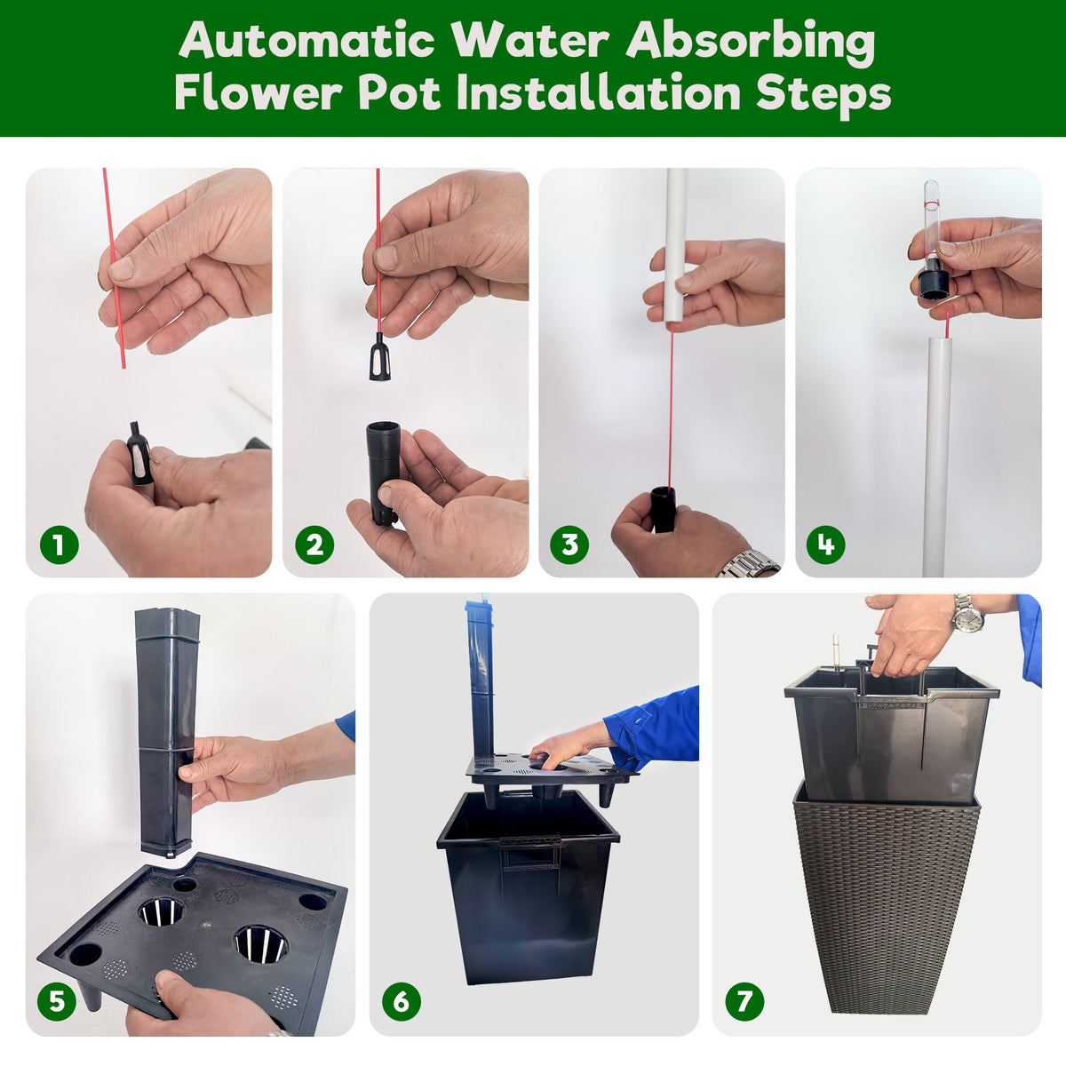 Pack of 2 Square Planters with Automatic Watering System
