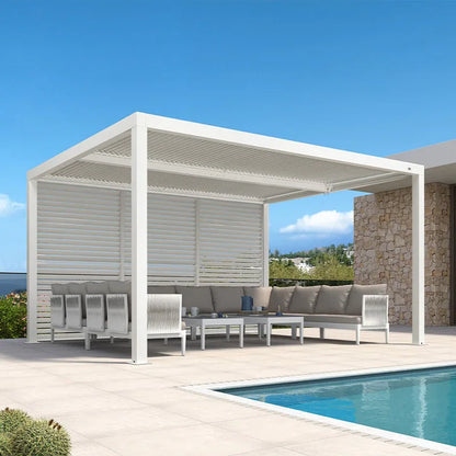 Louvered Pergola Modern White Pergola with Adjustable Roof for Deck Backyard Garden