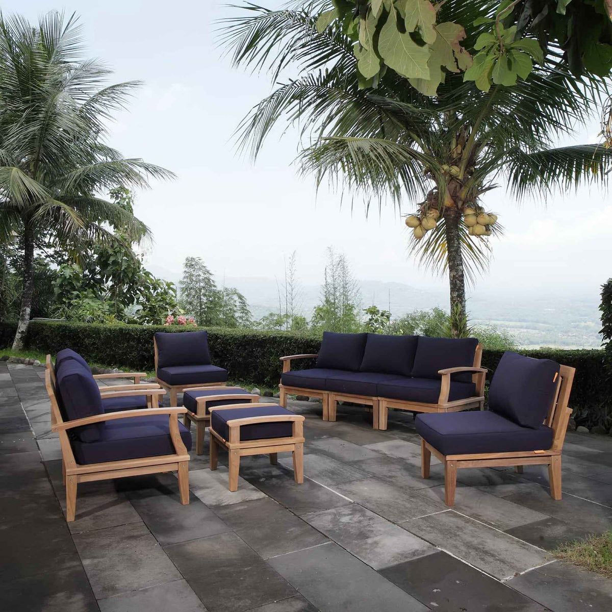 Patio Elegance Outdoor Lounge Set - Marina 9-Piece Teak Collection by Modway