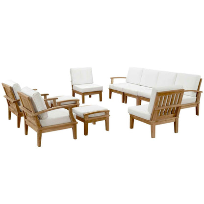 Modway Marina Outdoor Teak Patio Set with White Cushions – 10-Piece Collection by Patio Elegance