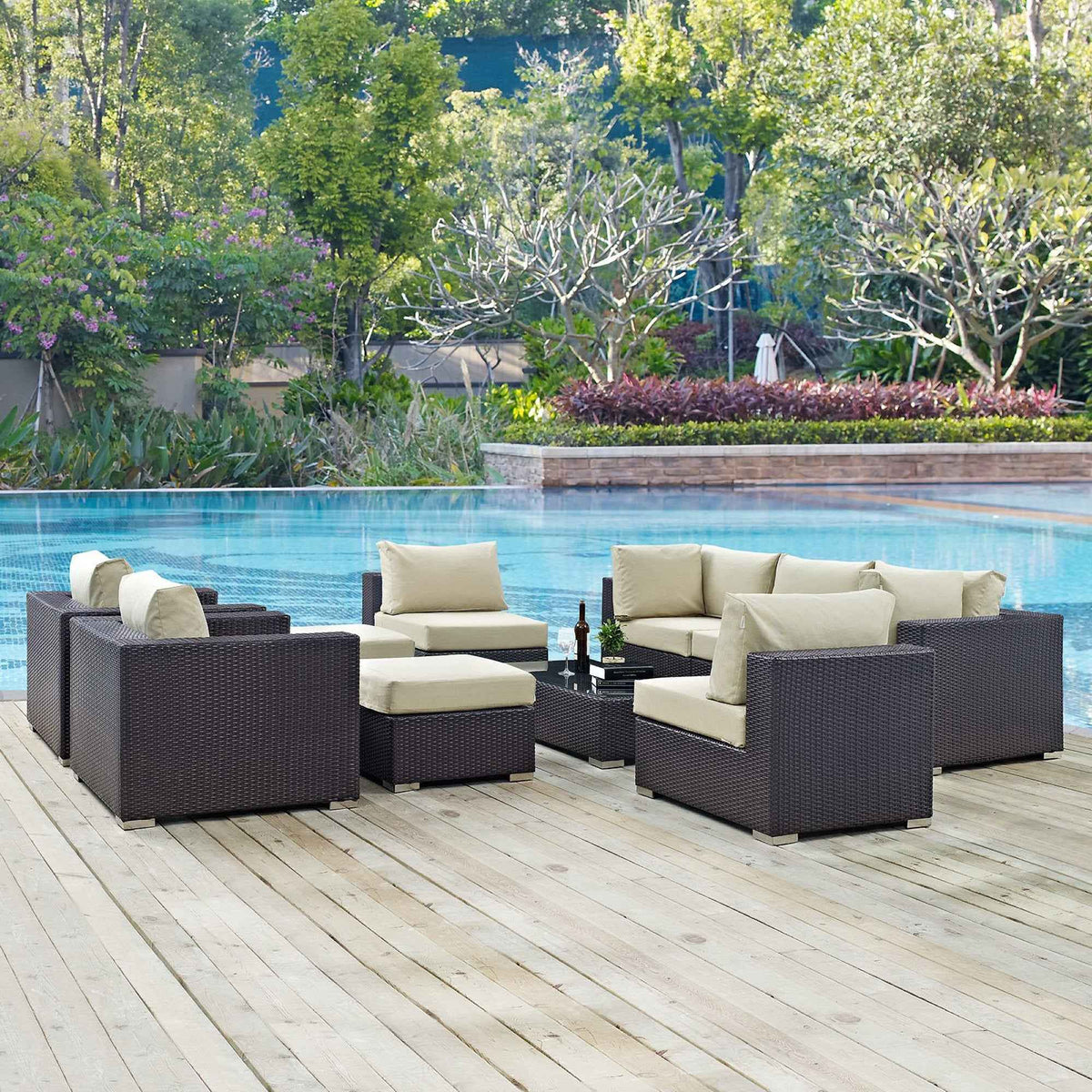 Patio Elegance Outdoor Sectional Set - 10-Piece Convene Lounge Set by Modway