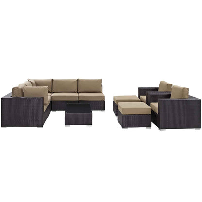 Patio Elegance Outdoor Sectional Set - 10-Piece Convene Lounge Set by Modway