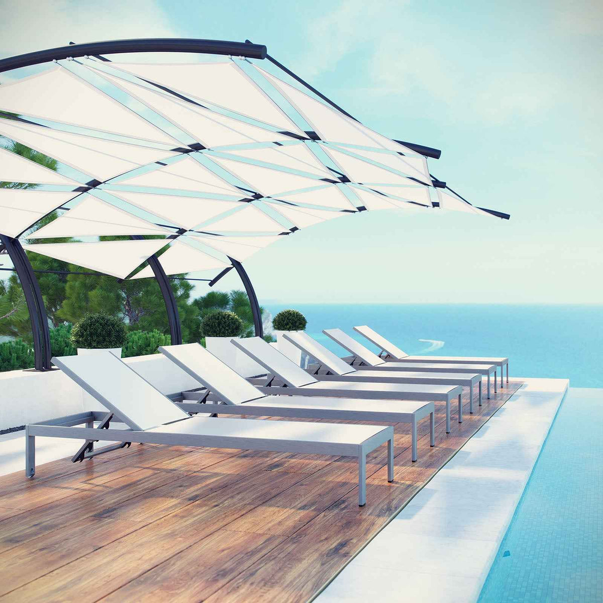 Modway Shore Outdoor Chaise Lounge Set – 6-Piece Aluminum Patio Collection