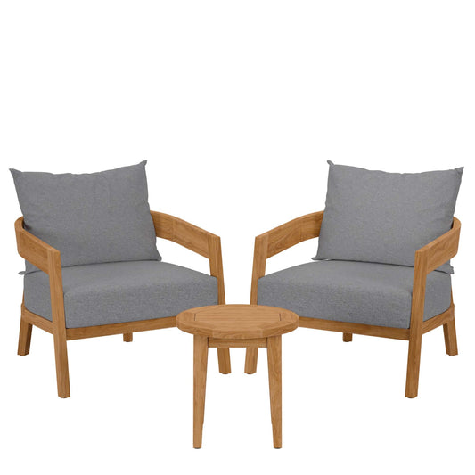 Modway Brisbane Outdoor Patio Set - 3-Piece Grey Teak Furniture for Stylish Patios